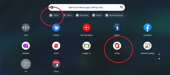 The Chromebook's two options to launch Microsoft 365