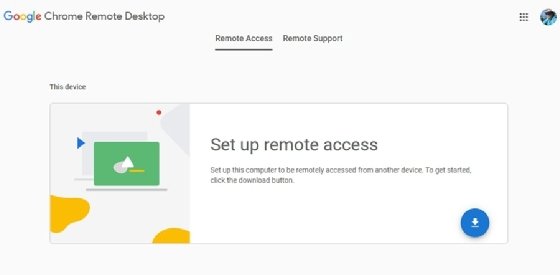 The remote access setup screen