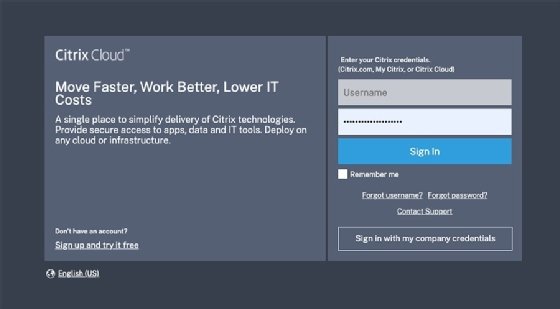 Citrix Cloud admin portal login screen