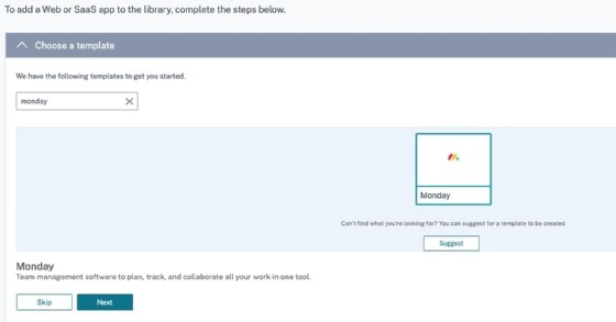 Choosing a SaaS appin the Citrix Cloud setup interface