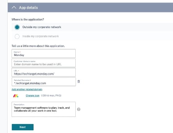 Choosing a SaaS app for Citrix Workspace within the Citrix Cloud interface