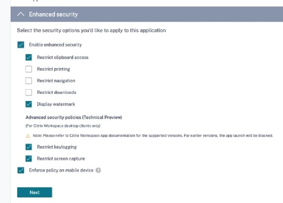 The enhanced security options that IT can choose for SaaS apps