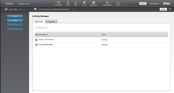 The applications running on a virtual machine shown via the Citrix Director interface.