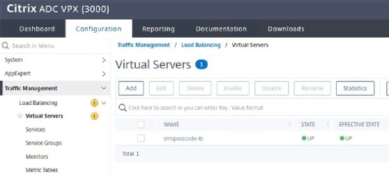 The Citrix ADC interface showing the load balancing status, in this case, as fully functional.
