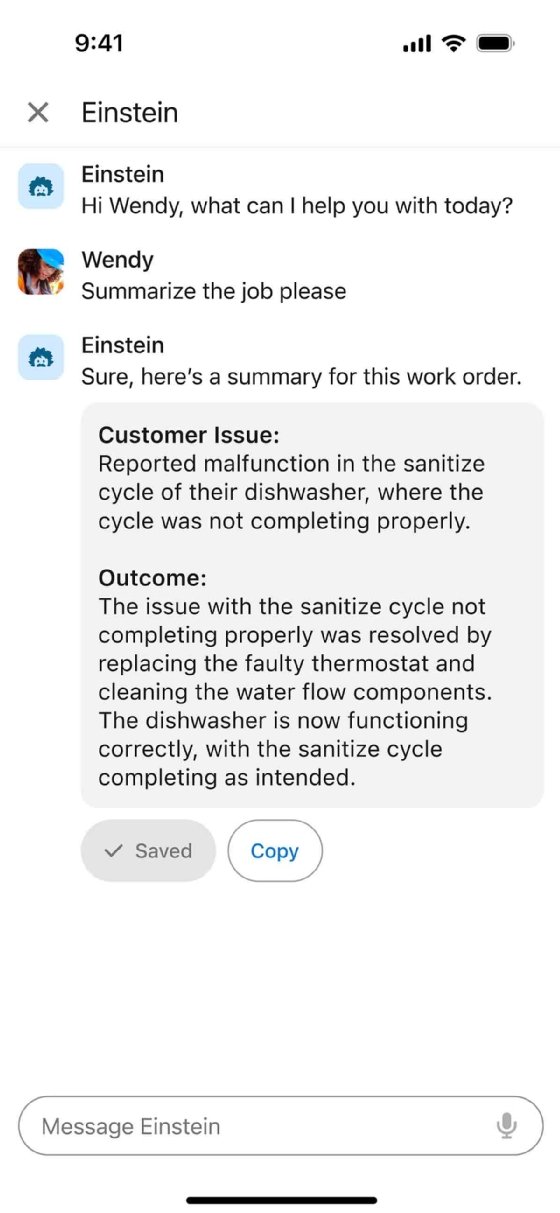 Salesforce Einstein 1 Field Service Edition mobile app screen.