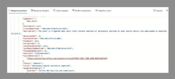 Graph Explorer response preview