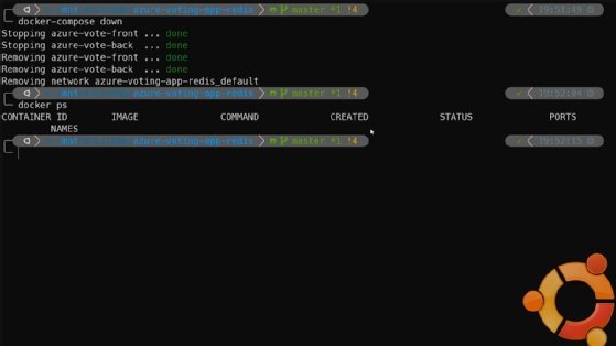 Capture of how the docker-compose down command has stopped and removed services