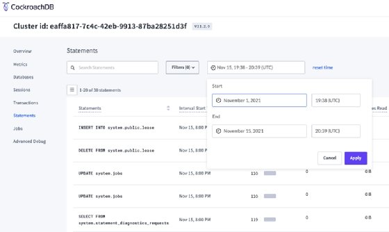 Screenshot of CockroachDB 21.2