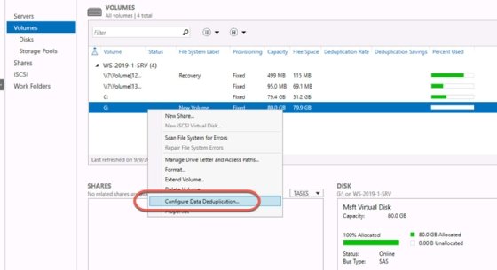 A screenshot showing the location of the Configure Data Deduplication command.