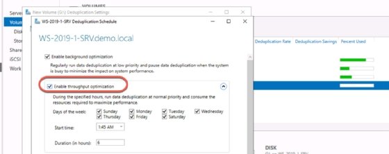 A screenshot showing the Deduplication Schedule settings.