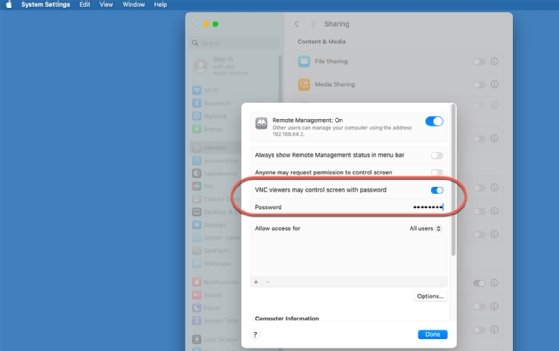 The interface to set a password to control remote management.