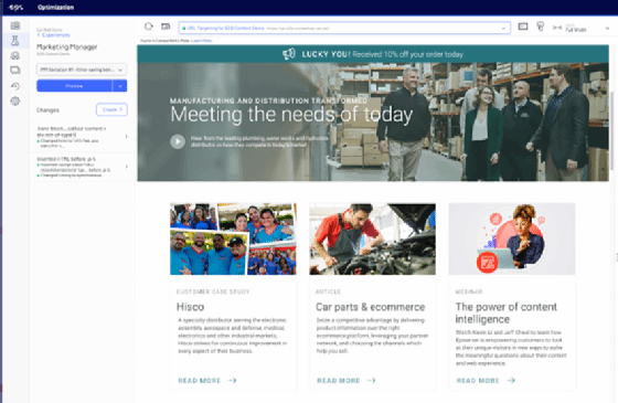 Episerver A/B testing screenshot