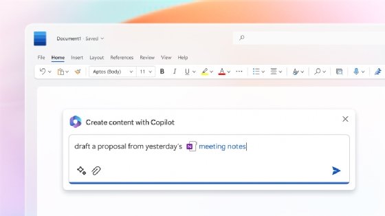 A screenshot of a user's Word document, with Copilot activated and prompted to summarize meeting notes.