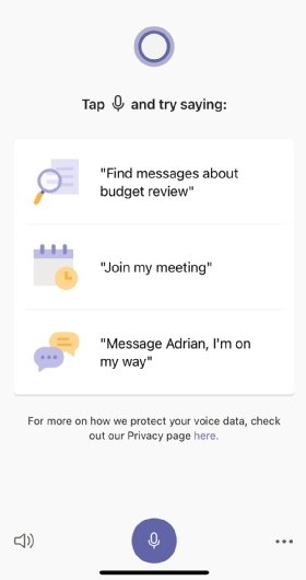 Screenshot showing Cortana in Teams mobile app