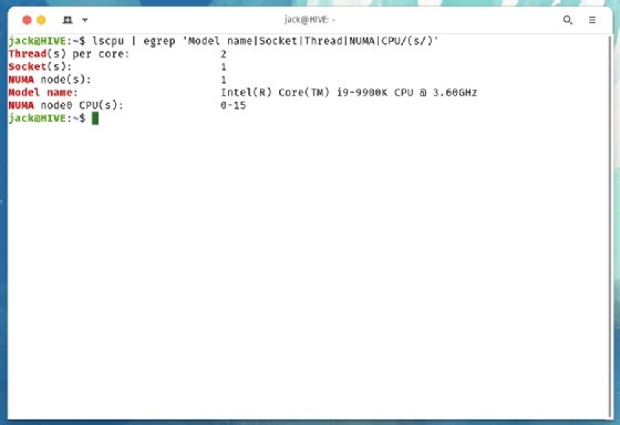 lscpu output piped through grep.
