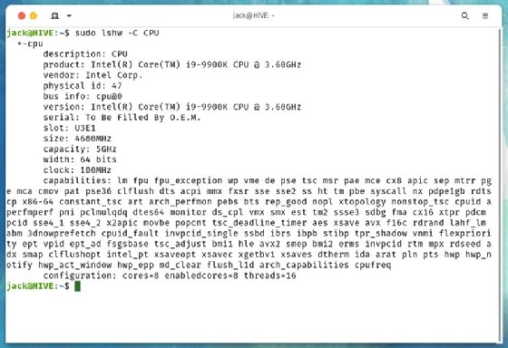lscpu output piped through grep.