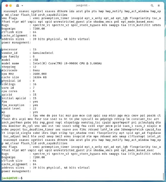 Output of cat /proc/cpuinfo can be overwhelming without arguments.