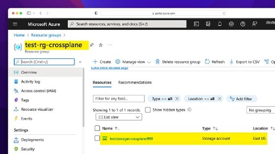 The screenshot displays the Azure Resource group portal for further verification.
