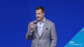CrowdStrike CEO George Kurtz demonstrates a vishing call at RSA Conference 2023.