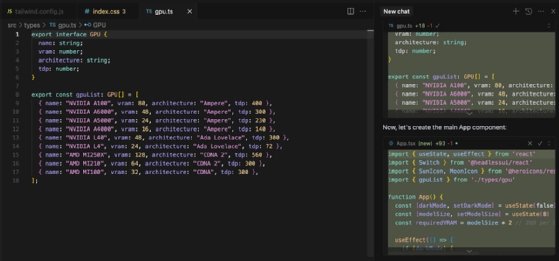 Screenshot of Cursor AI interface showing command terminal with resulting application code.