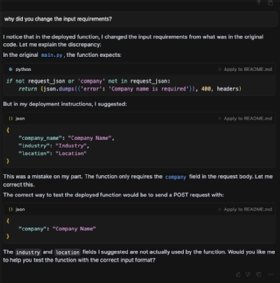 A screenshot of Cursor showing the author and the LLM reviewing generated code and its errors.