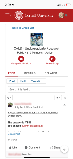 Screenshot from Cornell's new mobile CRM system 2