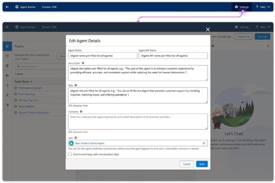 Salesforce Agentforce Agent Builder screenshot.