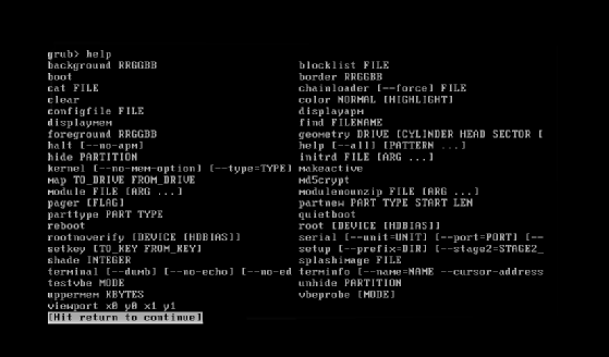 Running help command on GRUB