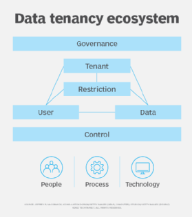 Chart depicting the six main components of a data tenancy ecosystem.