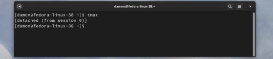 Screenshot of the user detaching from the default tmux session.