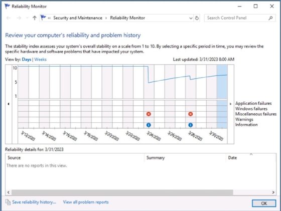 Reliability Monitor GUI
