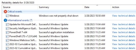 Reliability Monitor details