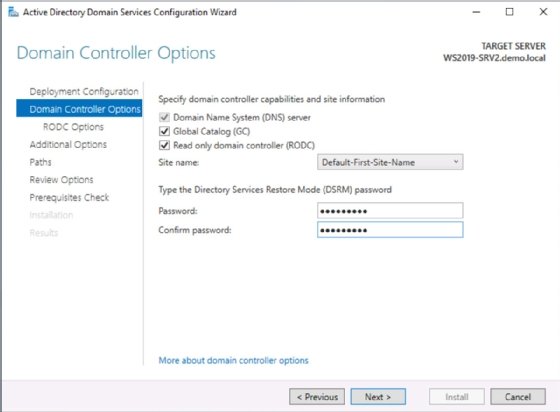Domain controller options.