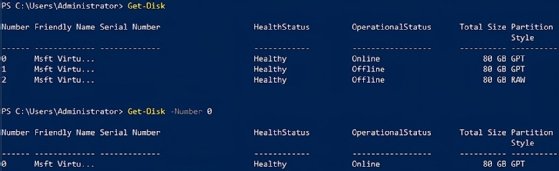 A PowerShell window showing execution of a storage-related command.