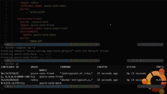 Capture of the docker-compose up -d command starting the services defined in the docker-compose.yaml file