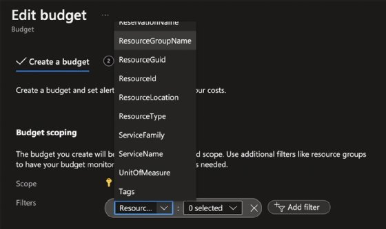 Screenshot of the Edit budget section with drop-down menu
