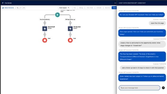 Screenshot of Einstein GPT helping the user create a customer journey in Flow.