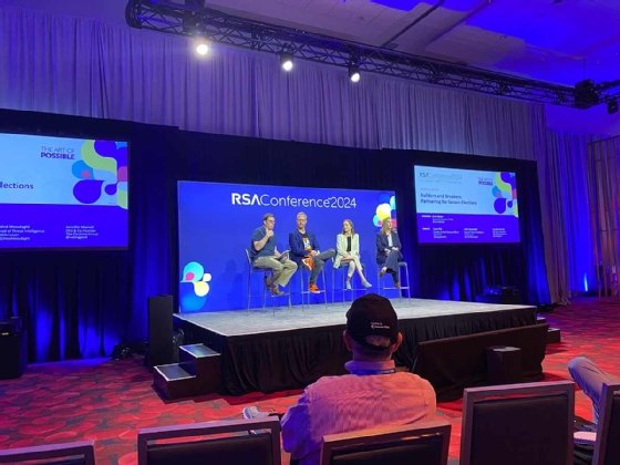 Scott Algeier, Casey Ellis, Chloe Messdaghi and Jennifer Morrell seated on stage at RSA Conference 2024.