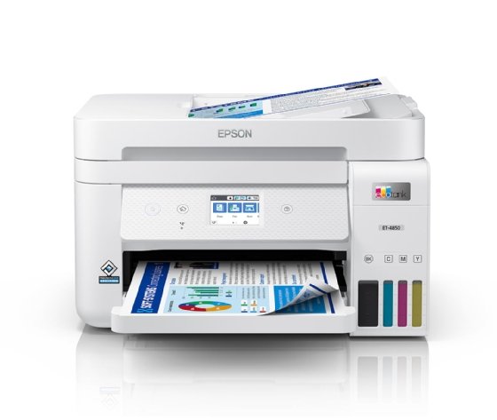 Photo of Epson EcoTank ET-4850 printer, scanner and fax machine.