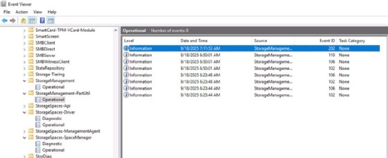 Screenshot of Windows Event Viewer.