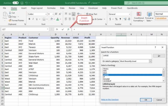 Screenshot showing the Insert Function search box.