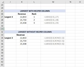 Screenshot of LARGEST with and without helper column.