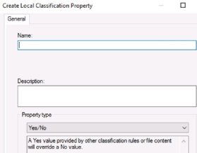Screenshot of creating a local classification property in File Server Resource Manager
