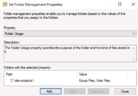 Screenshot of changing Folder Usage settings in File Server Resource Manager