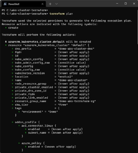 Screenshot of the Terraform execution plan