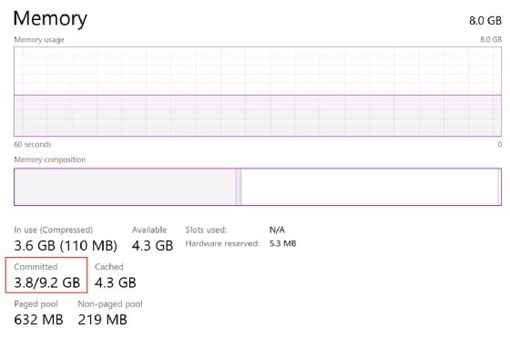 Memory section of task manager.