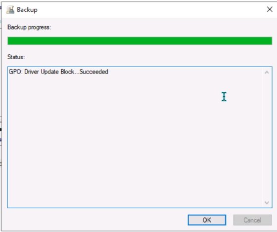 Screenshot of backup progress interface for a single GPO