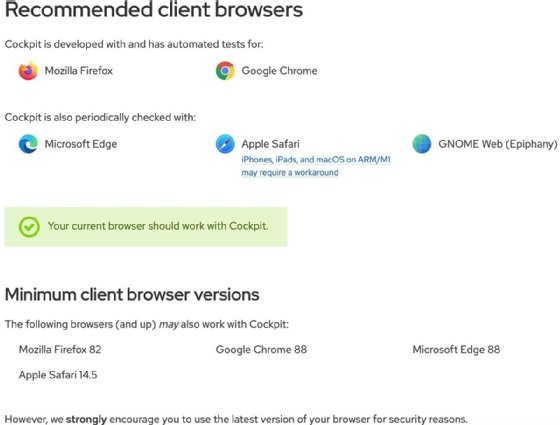 Image of Cockpit Project recommended client browsers.