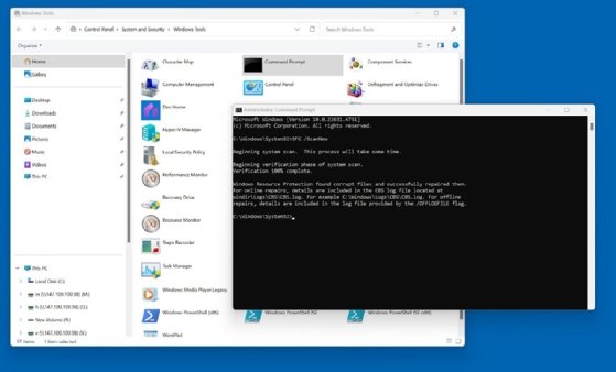 A Command Prompt window showing all the necessary files on the Windows 11 desktop.