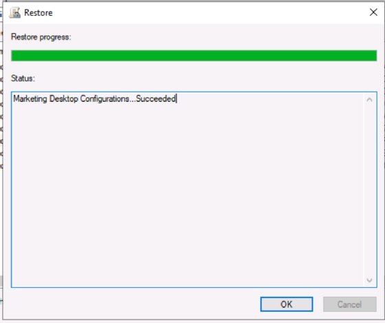 Screenshot of the Restore progress page